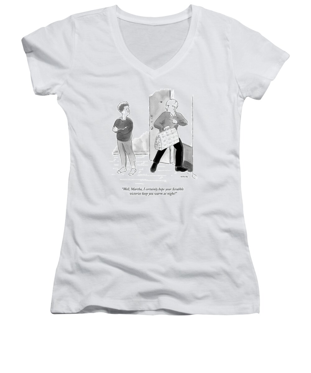 well Women's V-Neck featuring the drawing Scrabble victories by Emily Flake