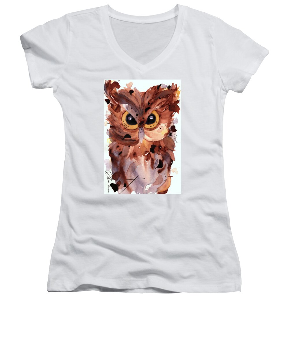 Owl Women's V-Neck featuring the painting Screech Owl by Dawn Derman