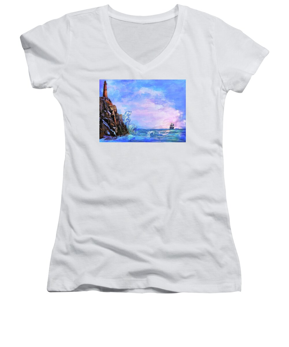  Women's V-Neck featuring the painting Sea stories 2 by Andrzej Szczerski