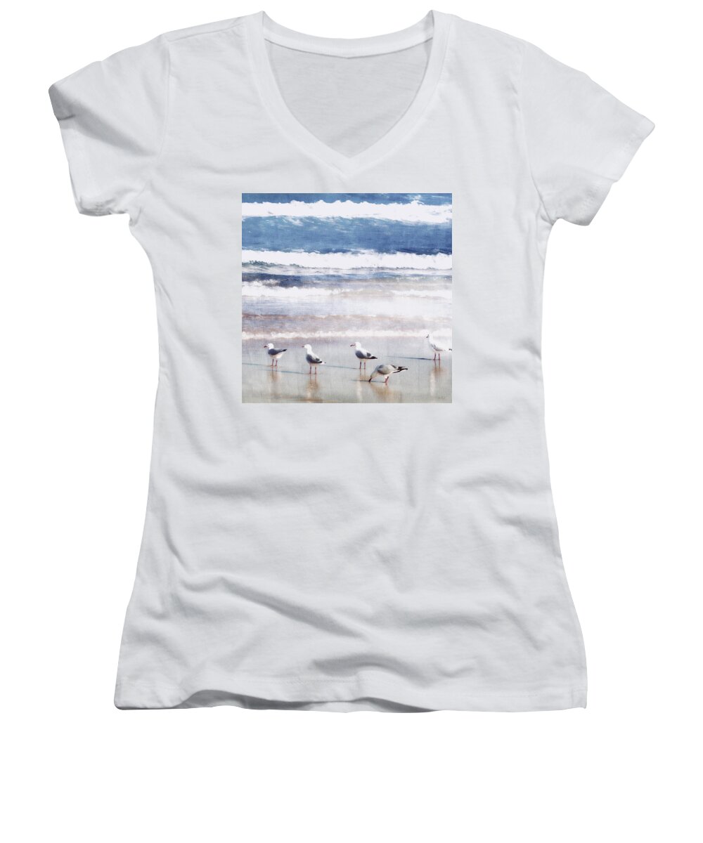 Landscapes Women's V-Neck featuring the photograph Seaspray by Holly Kempe
