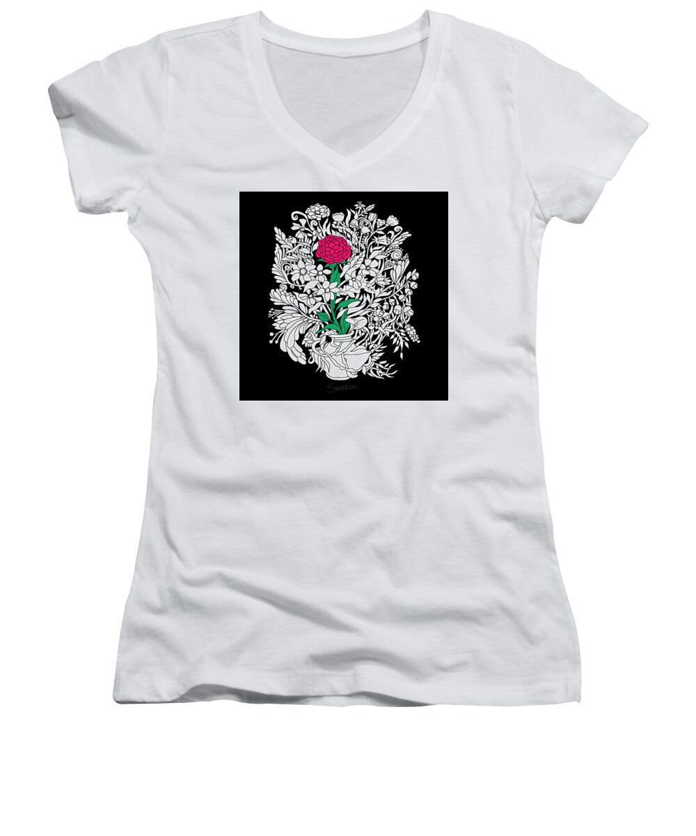 Flowers Women's V-Neck featuring the digital art See only me by Smokini Graphics