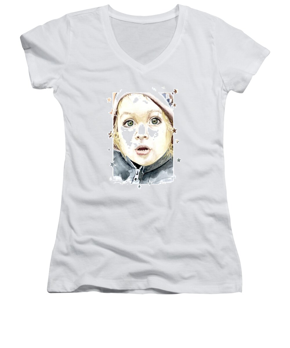 Baby Women's V-Neck featuring the painting See The World Through My Eyes by Alban Dizdari