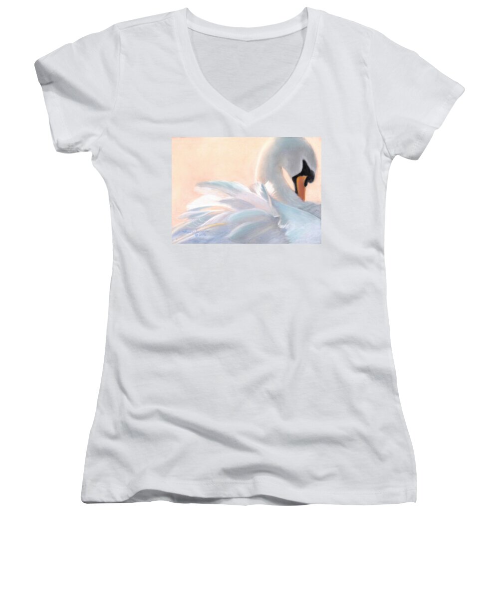 Swan Women's V-Neck featuring the painting Serenity by Melissa Herrin