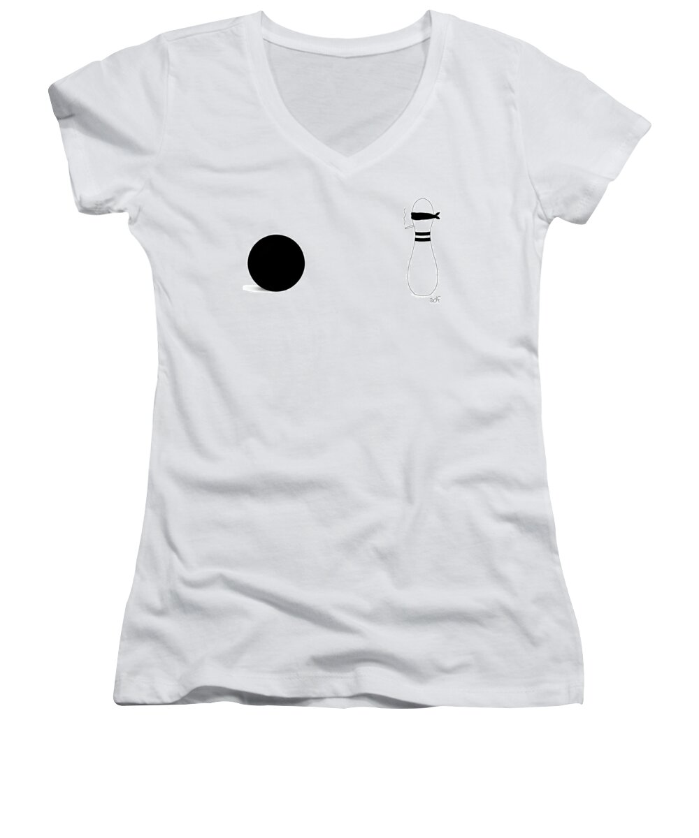 Bowling Women's V-Neck featuring the drawing Bowling Execution by Seth Fleishman