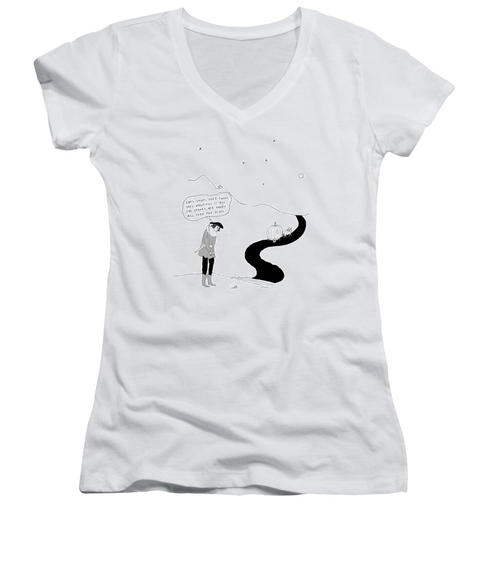 she's Smart Women's V-Neck featuring the drawing She leaves her shoes all over the place by Liana Finck