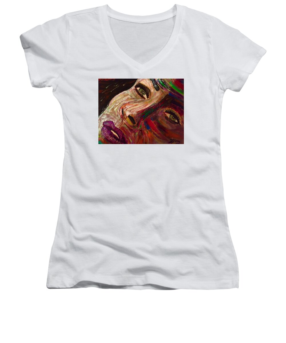 Landscape Women's V-Neck featuring the painting She Waits by Deborah Stanley