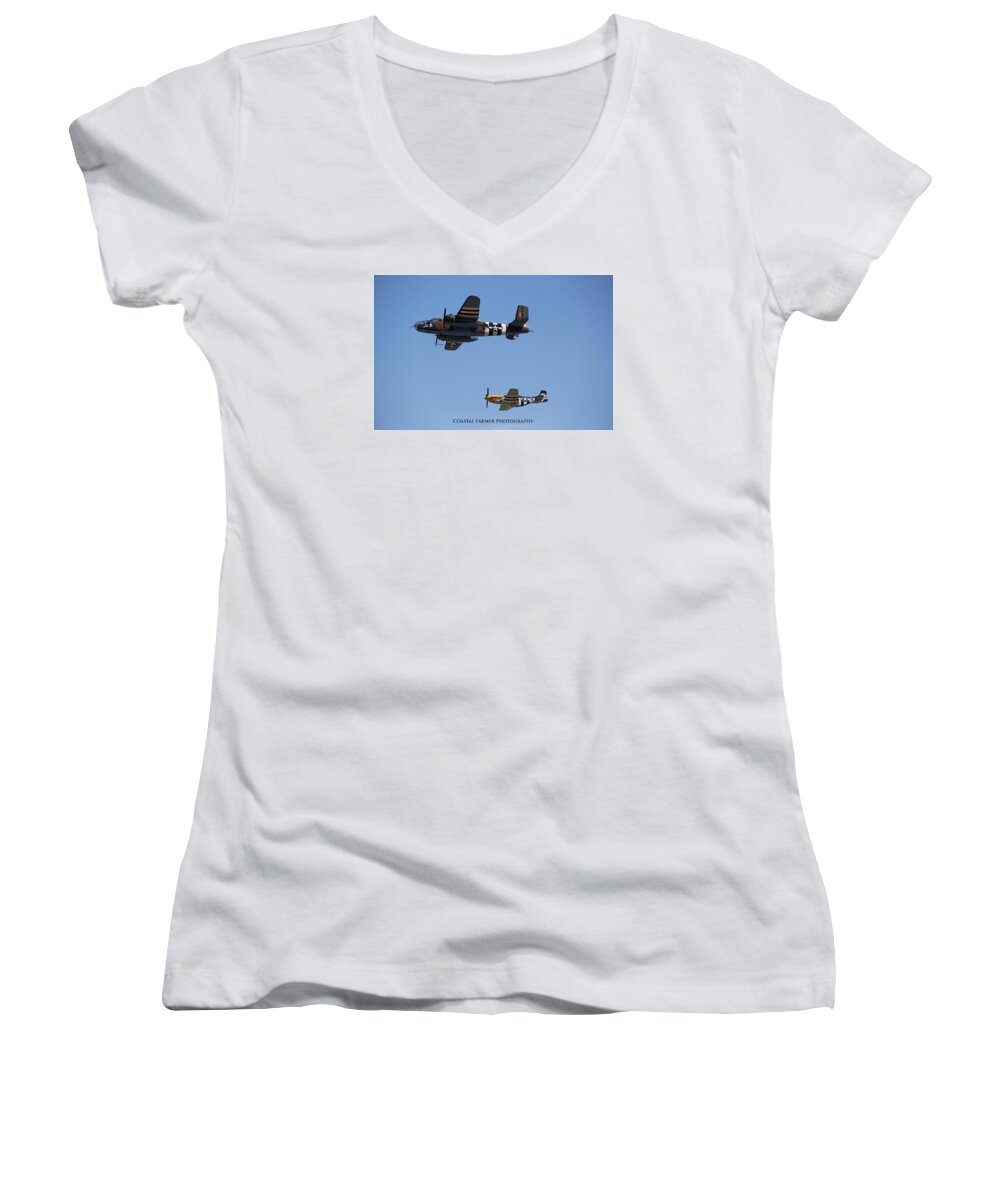 Planes Women's V-Neck featuring the photograph Side By Side by Becca Wilcox