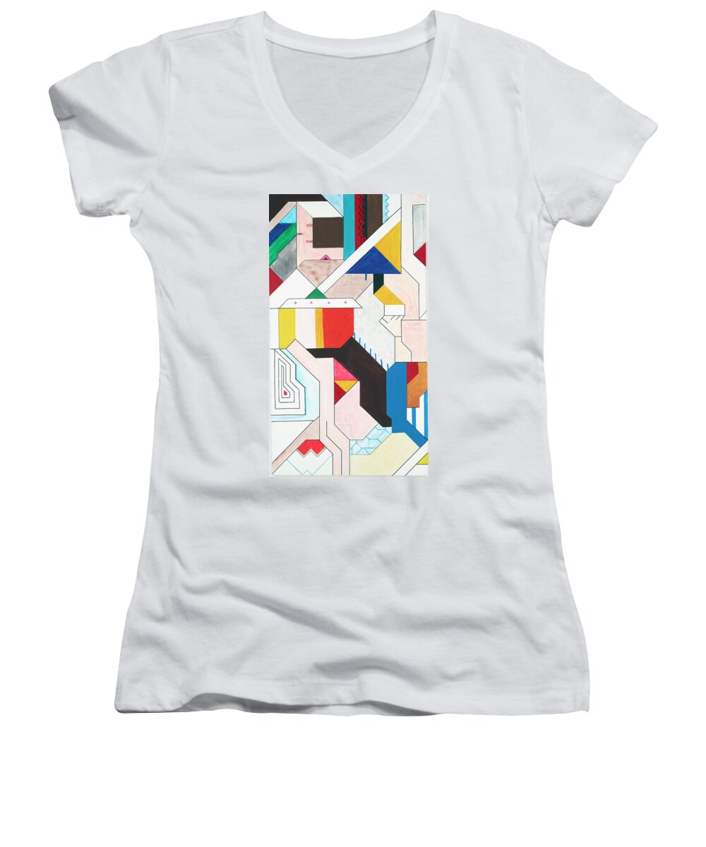 Abstract Women's V-Neck featuring the painting Sinfonia della Carnevale - Part 2 by Willy Wiedmann