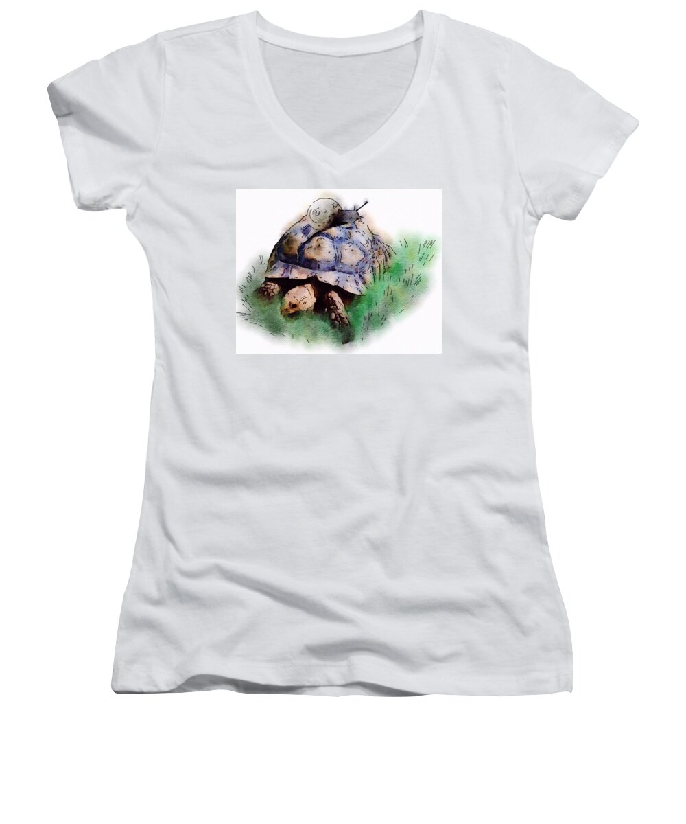 slow Down You Will Kill Us Both Women's V-Neck featuring the painting Slow Down You Will Kill Us Both by Mark Taylor