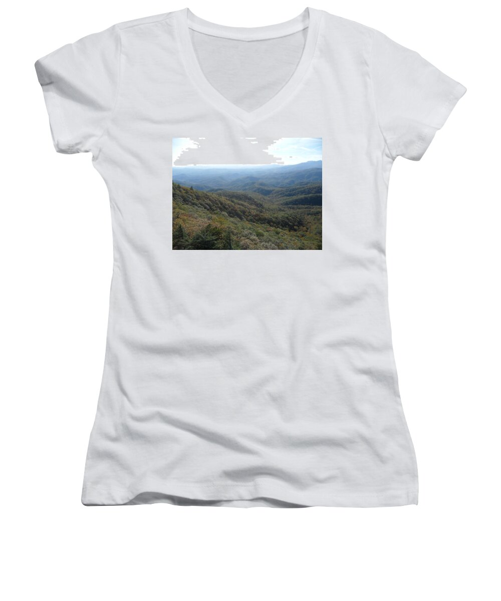 Smoky Mountains Women's V-Neck featuring the photograph Smokies 20 by Val Oconnor