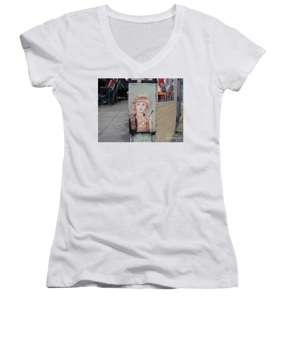 Graffiti Women's V-Neck featuring the photograph Smoking Girl by Cole Thompson