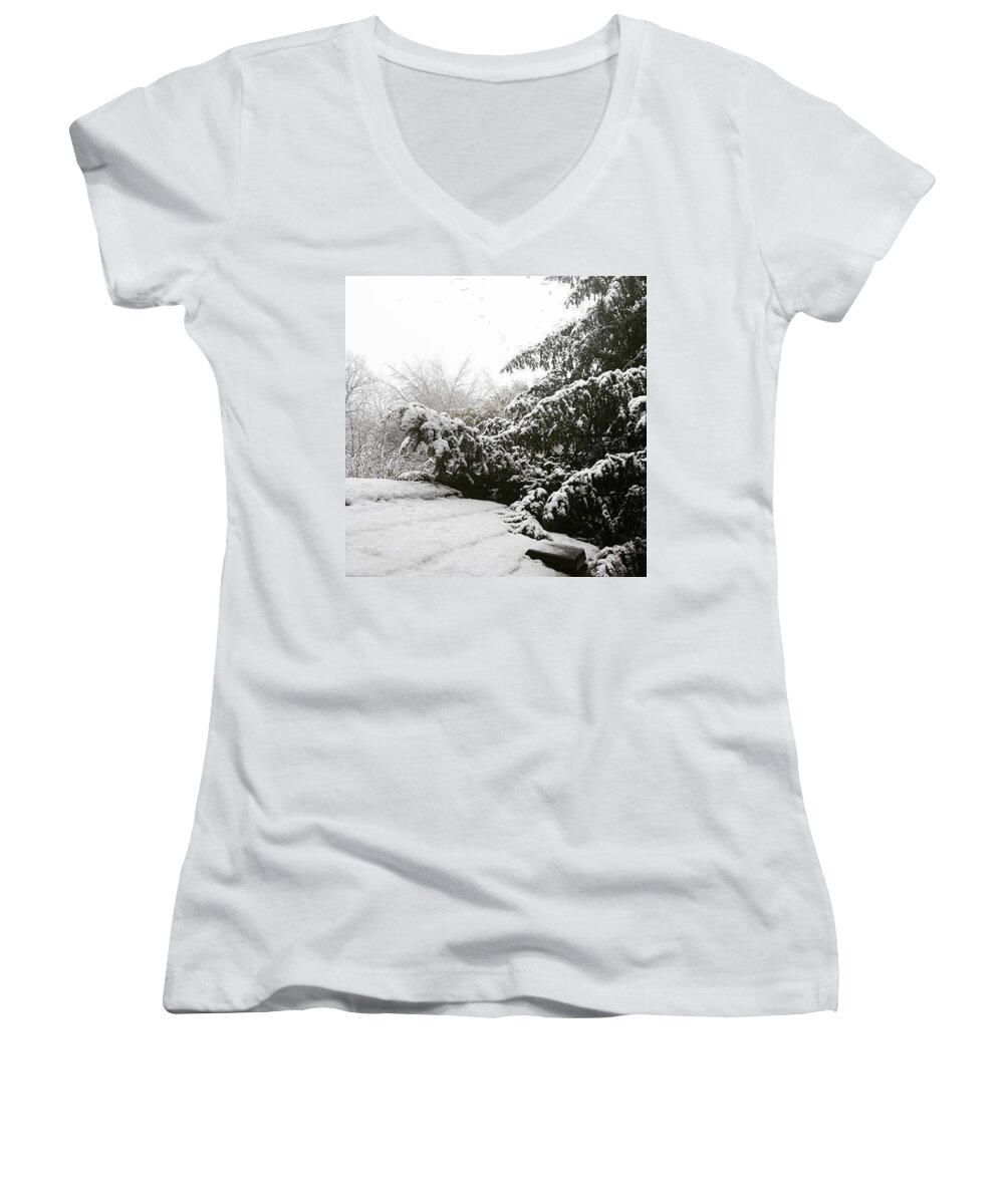 Freedom Women's V-Neck featuring the photograph Snow Fall by Rowena Tutty