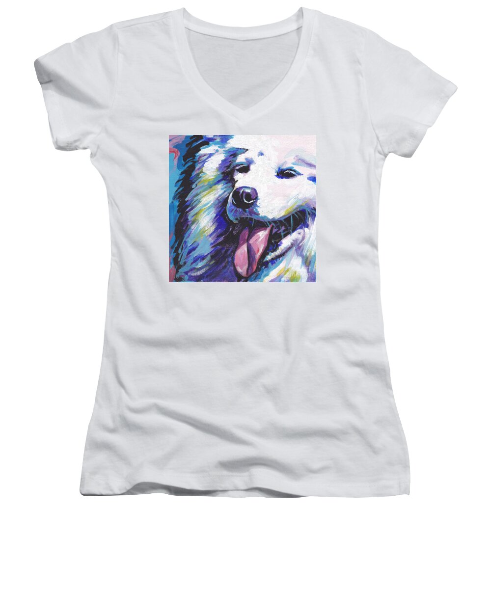 Samoyed Women's V-Neck featuring the painting So Sammy by Lea S