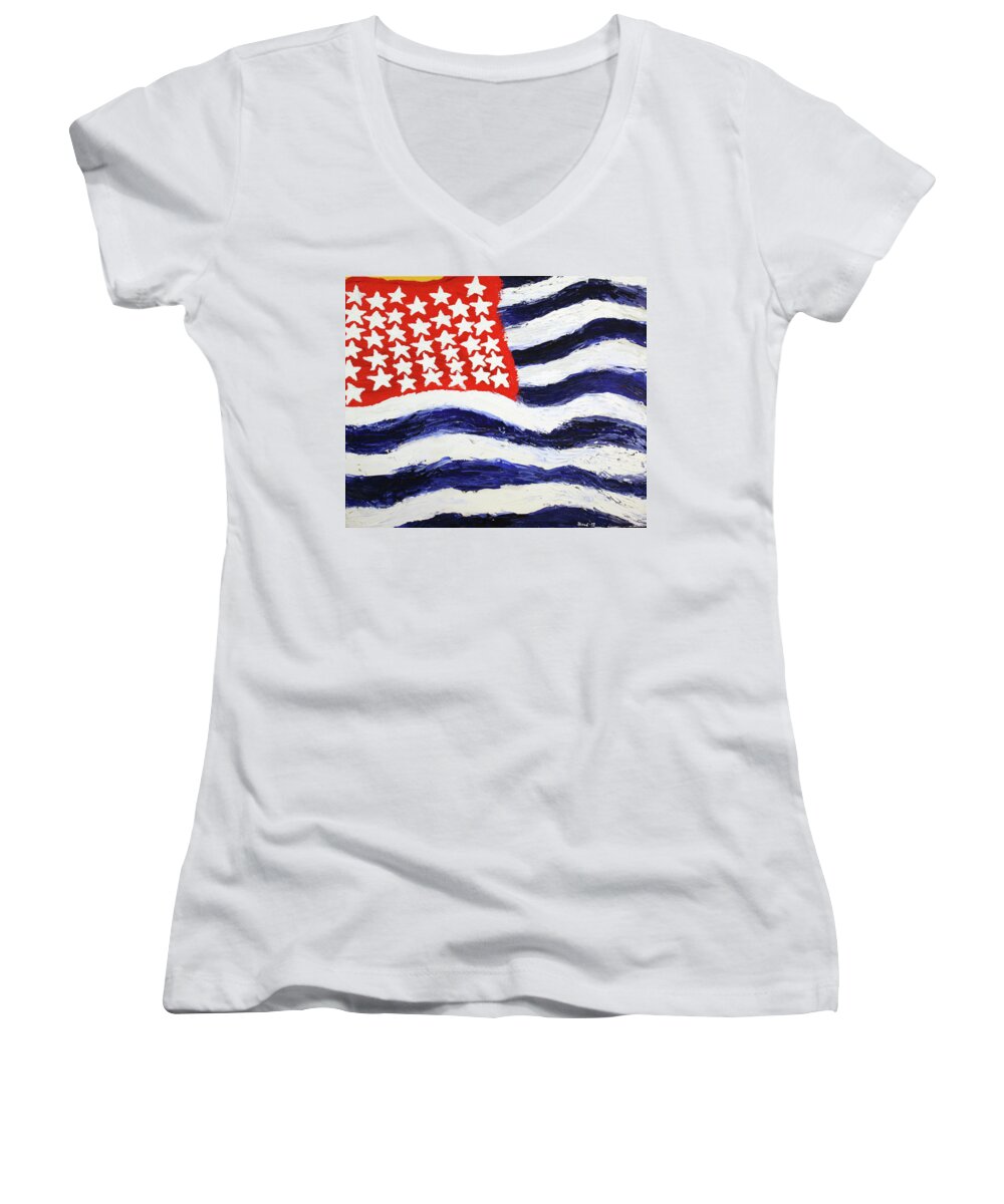 Modern Art Women's V-Neck featuring the photograph Something's Wrong with America by Thomas Blood