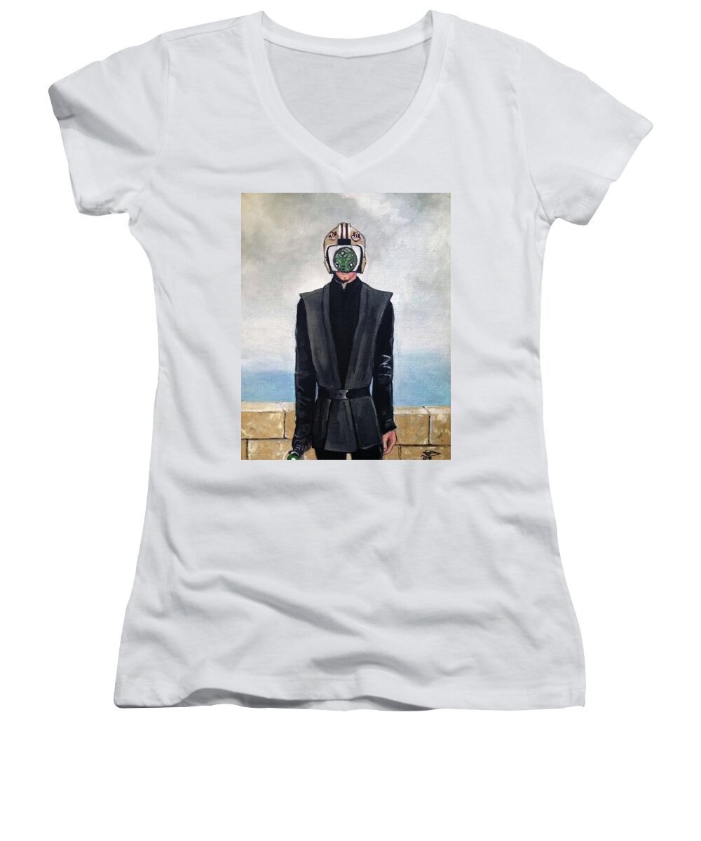 Son Of Man Women's V-Neck featuring the painting Son Of Sith by Tom Carlton