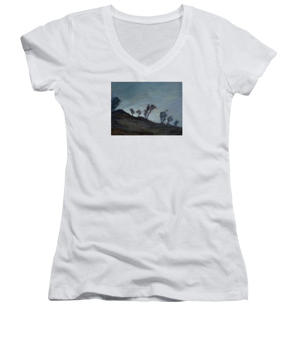 Night Women's V-Neck featuring the painting Soon Coming by Jane Thorpe