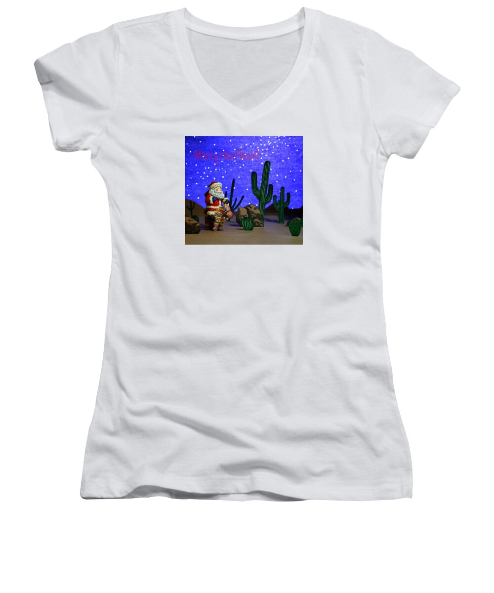 Diorama Women's V-Neck featuring the painting Southwest Santa by Marna Edwards Flavell