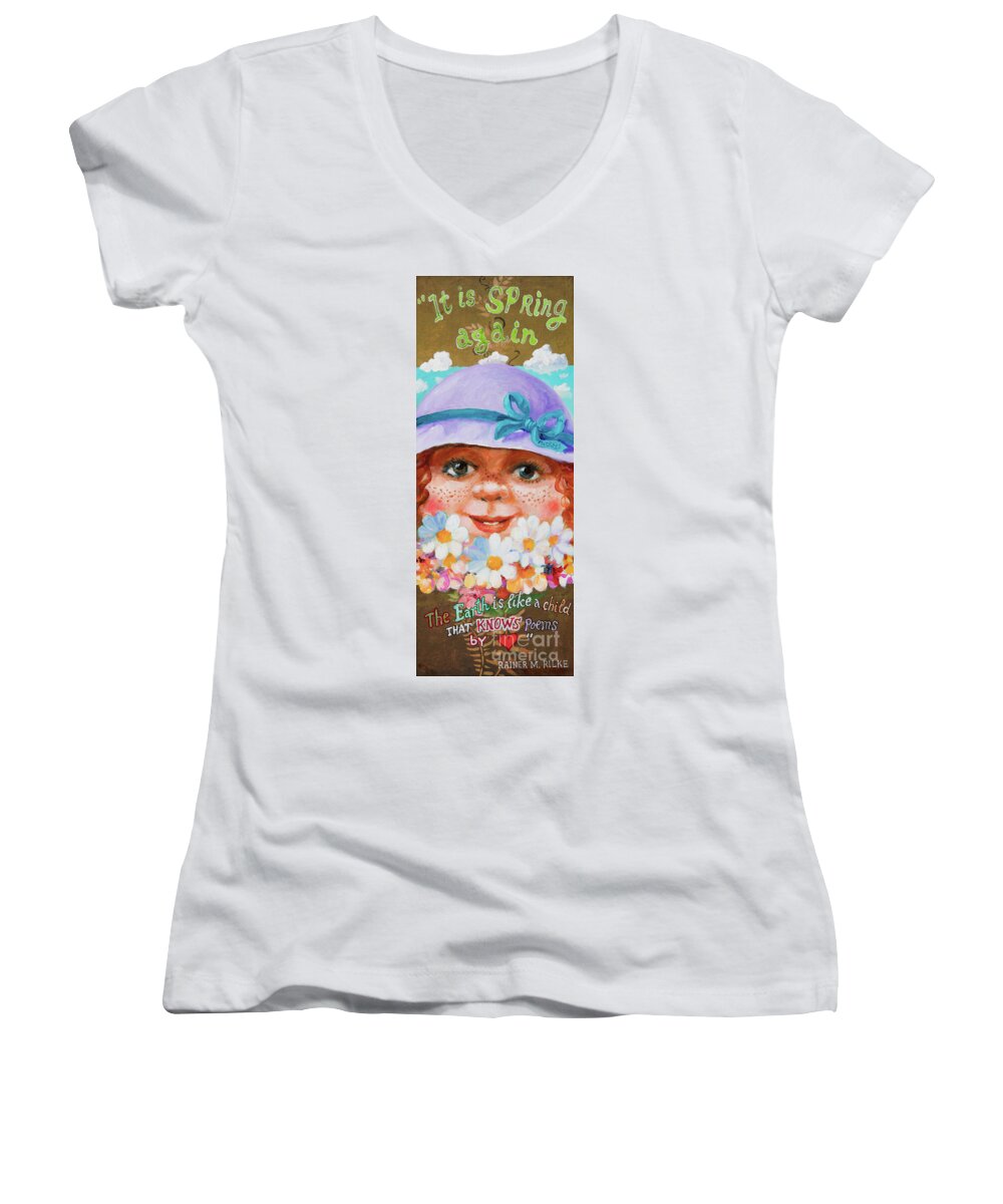 Colorful Women's V-Neck featuring the painting Spring by Igor Postash
