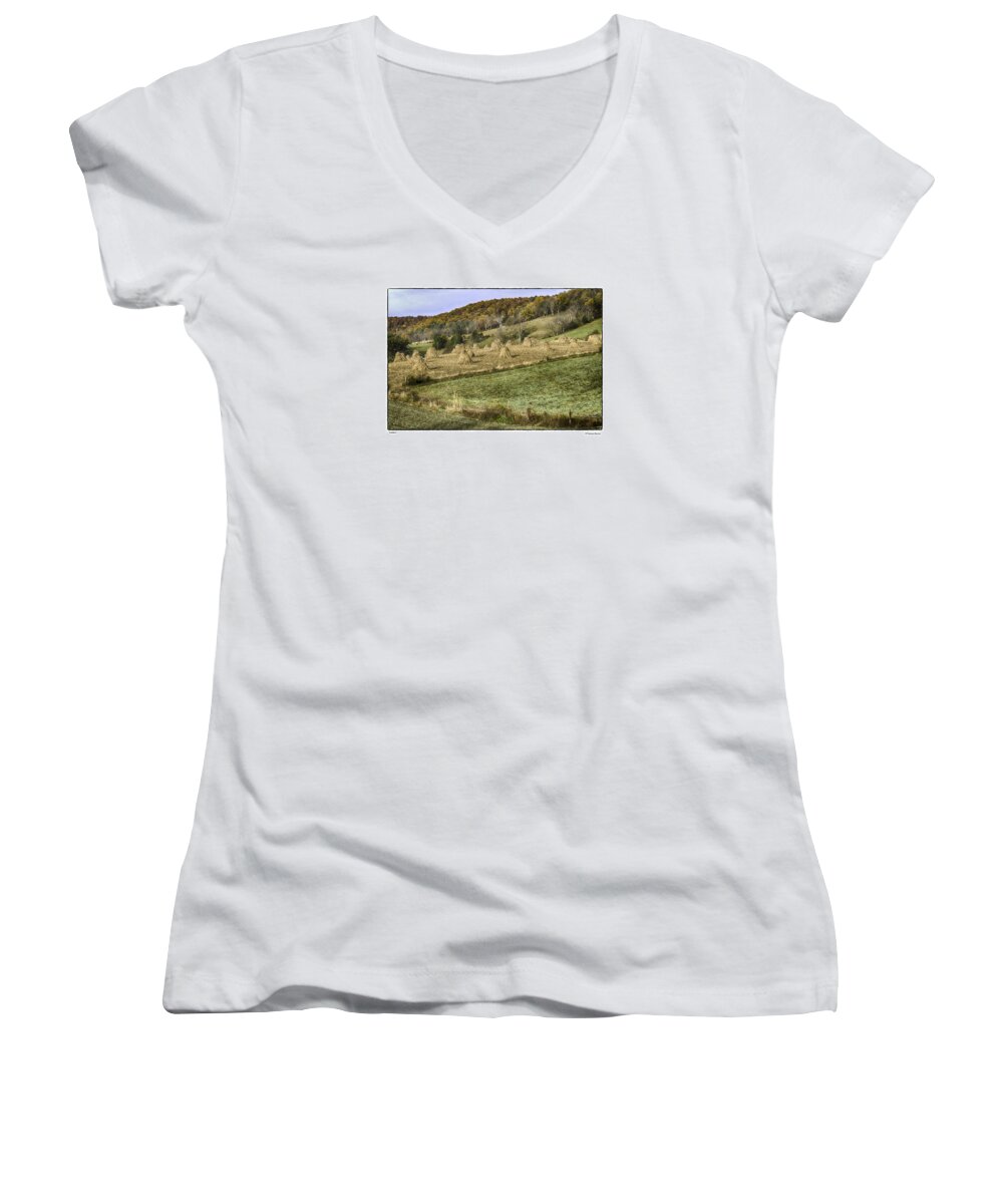 Amish Women's V-Neck featuring the photograph Stacked by R Thomas Berner