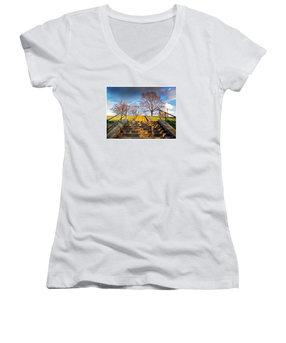 Stairway Women's V-Neck featuring the photograph Stairway To Federal Hill by Brian Wallace