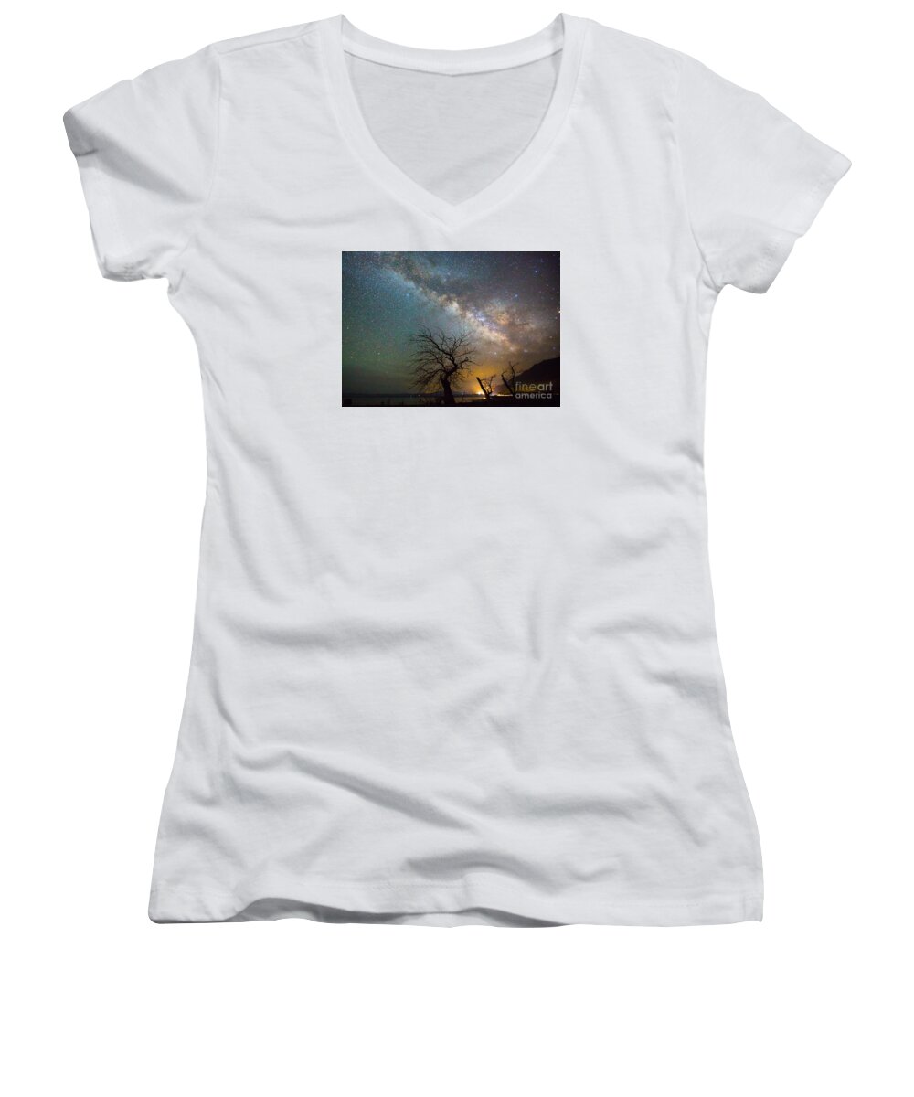 Milky Way Women's V-Neck featuring the photograph Starry Milky Way by Mimi Ditchie