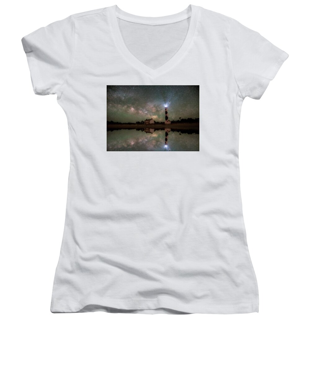 Starry Night Women's V-Neck featuring the photograph Starry Reflections by Russell Pugh