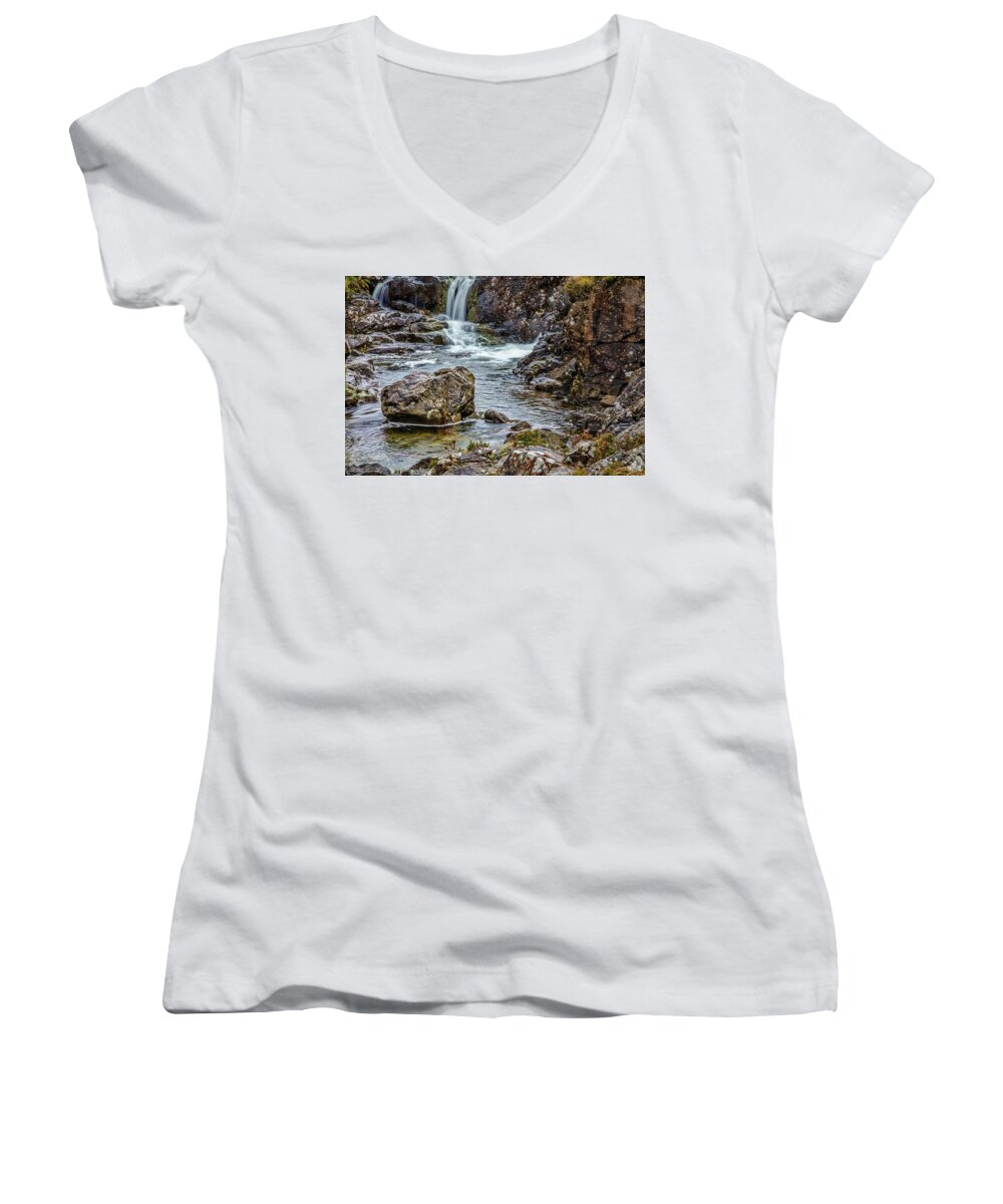 Stone And Waterfall Women's V-Neck featuring the photograph Stone and waterfall #h5 by Leif Sohlman