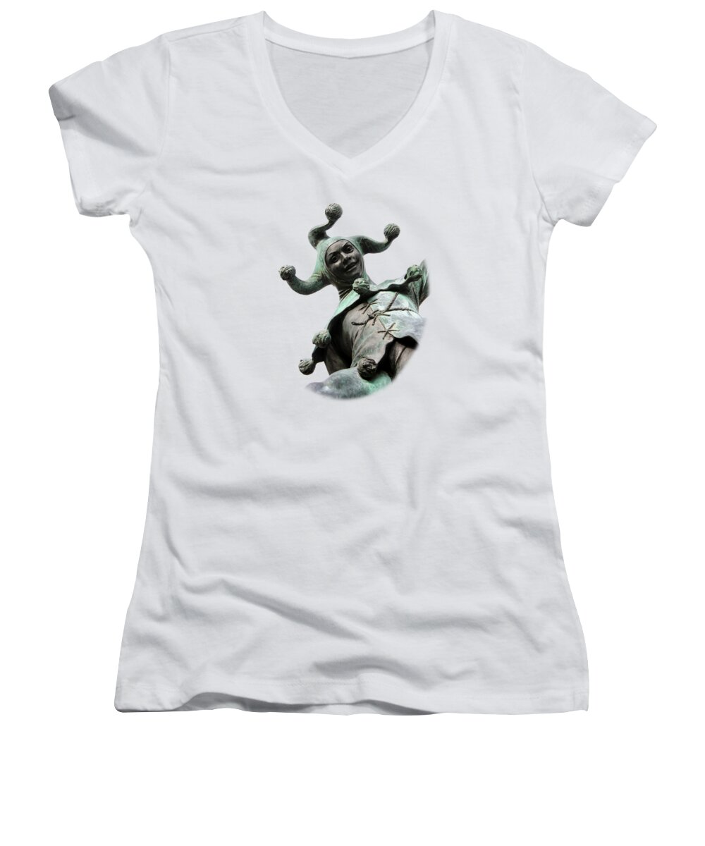 T-shirt Women's V-Neck featuring the photograph Stratford's Jester Statue on Transparent background by Terri Waters