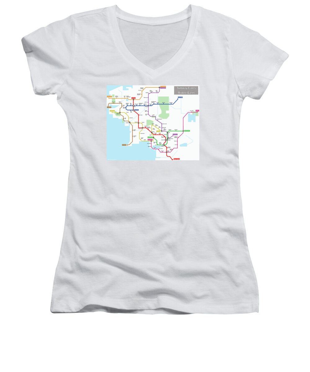 Middle Earth Women's V-Neck featuring the photograph Subway Lines of Middle Earth by C H Apperson