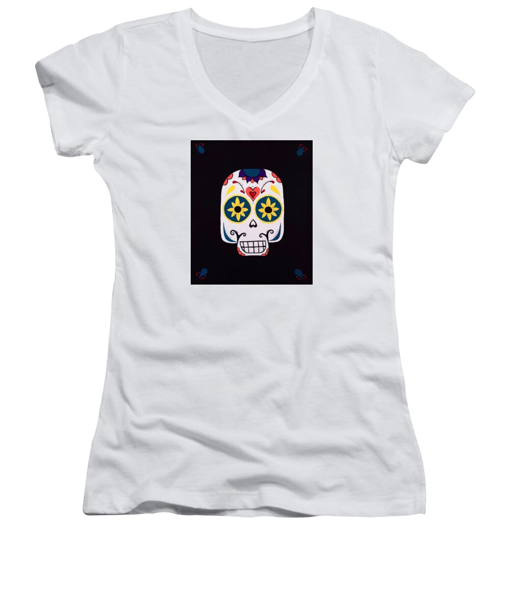 Sugarskull Women's V-Neck featuring the photograph Sugar Skull by Annie Walczyk