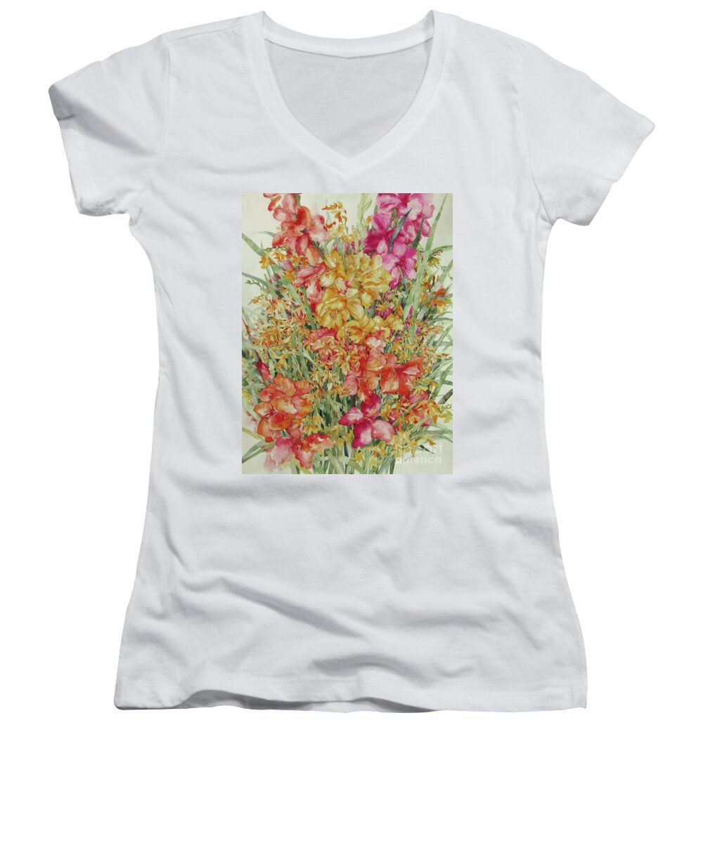 Gladiolas Women's V-Neck featuring the painting Summer Day by Kim Tran