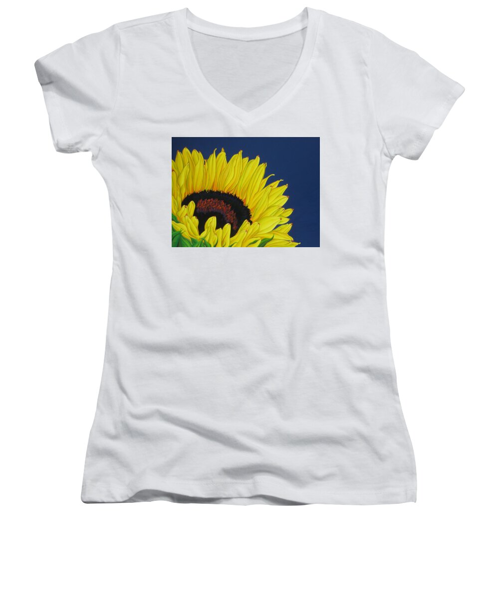 Sunflower Women's V-Neck featuring the painting Sun Ray Superstar by Amy Ferrari