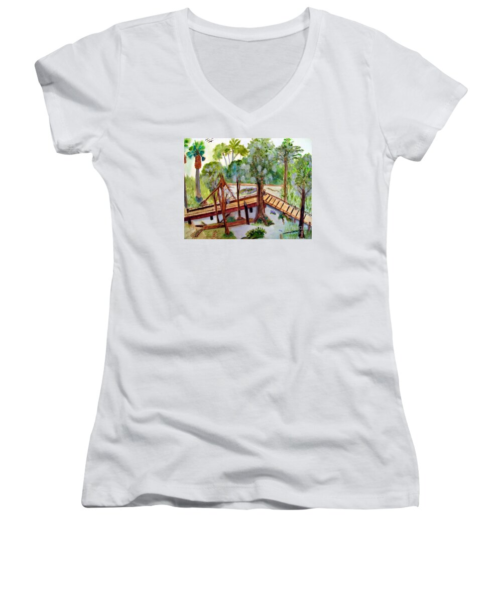 Florida Women's V-Neck featuring the painting Sunny Day in Central Florida by Sandy McIntire