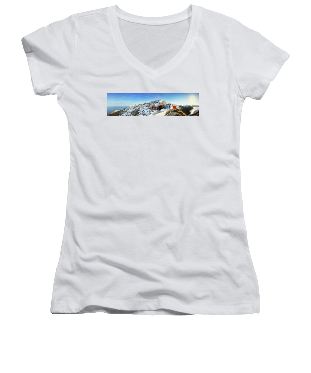 Greece Women's V-Neck featuring the photograph Sunrise at Oia by Dave Koch