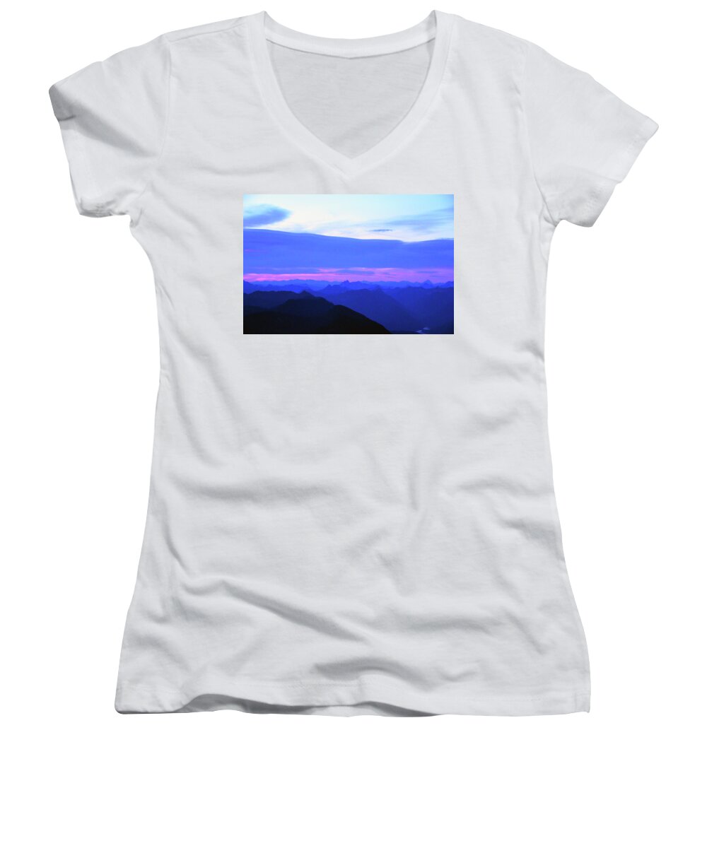  Women's V-Neck featuring the photograph Sunrise from Pilchuck Summit by Brian O'Kelly