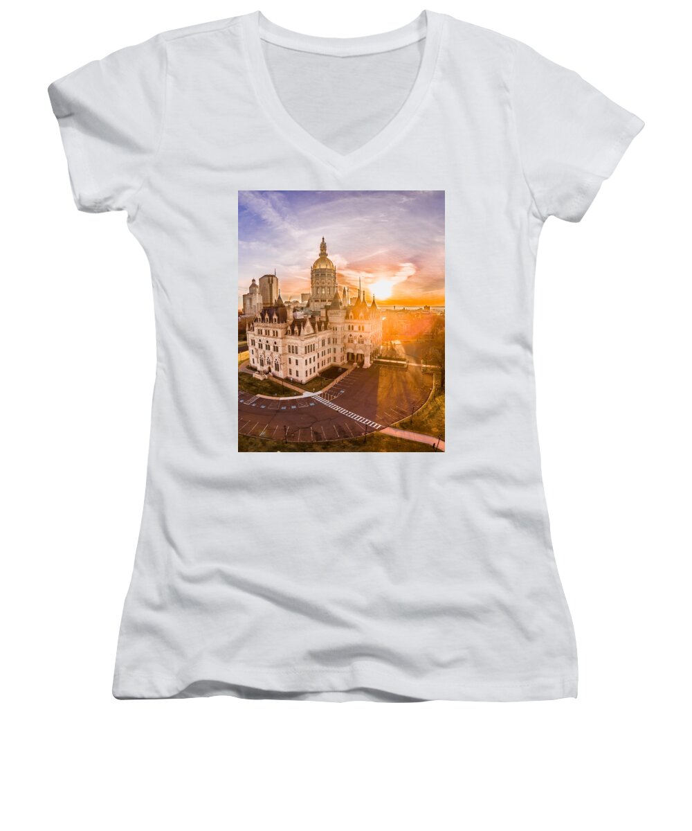 Hartford Women's V-Neck featuring the photograph Sunrise in Hartford Connecticut by Mike Gearin