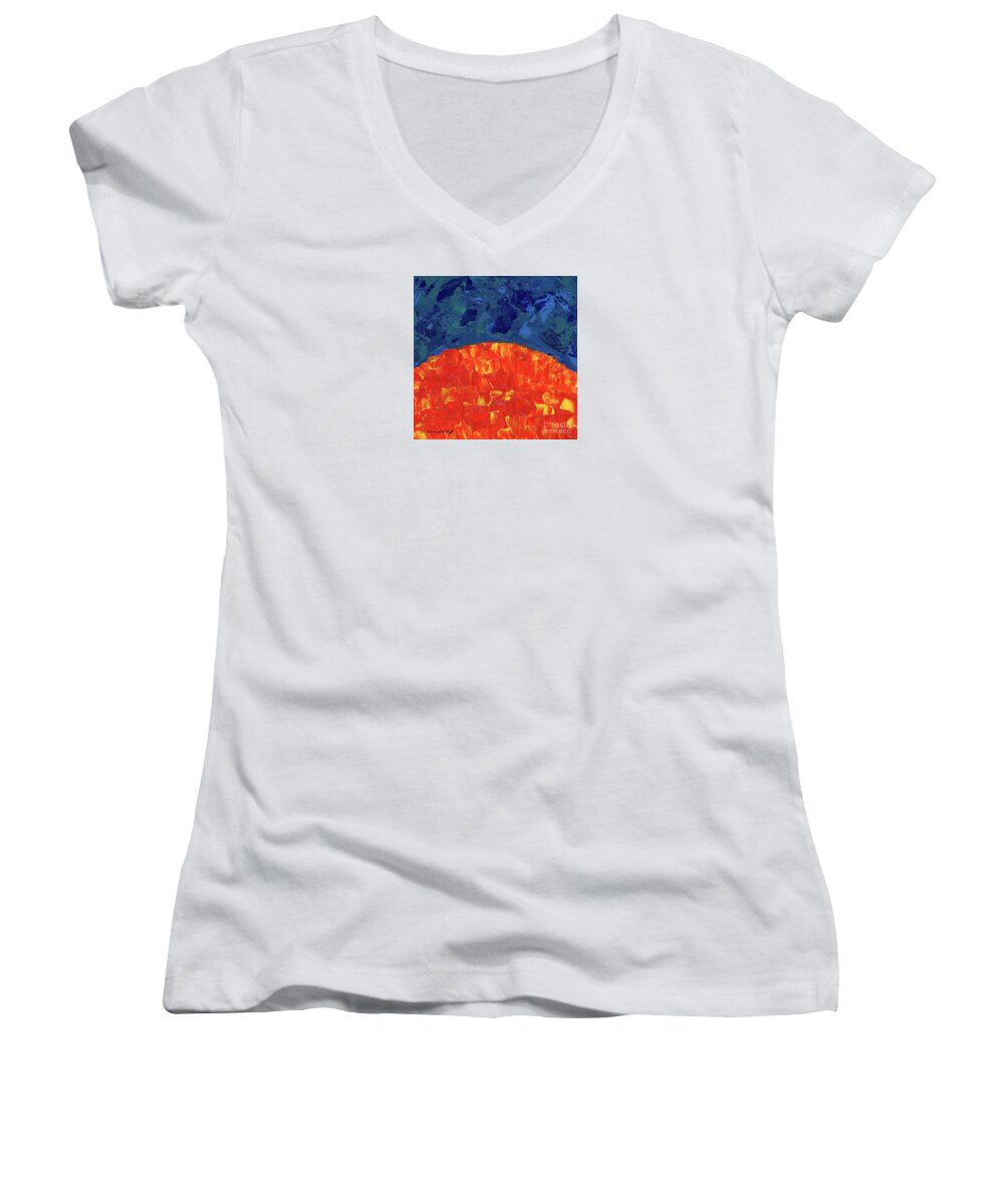 Sun Women's V-Neck featuring the painting Sunrise Sunset 6 by Diane Thornton