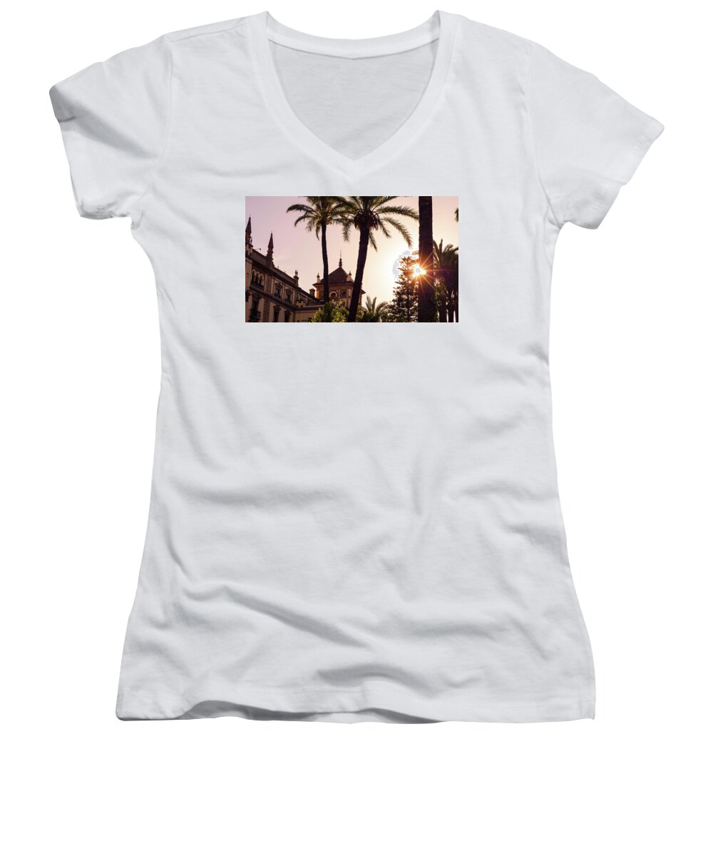 Sunset Women's V-Neck featuring the photograph Sunsets of Seville by AM FineArtPrints