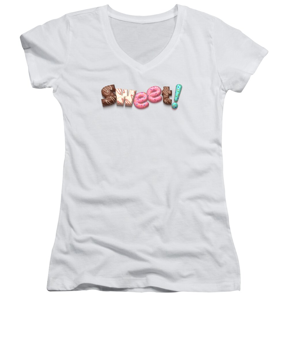 Sweet! Women's V-Neck featuring the digital art Sweet by Mary Machare
