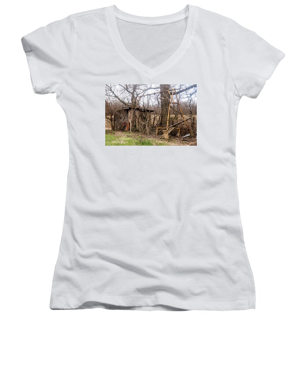  Women's V-Neck featuring the photograph Swingset by Melissa Newcomb