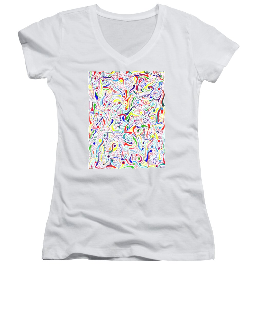 Mazes Women's V-Neck featuring the drawing Synesthesia by Steven Natanson