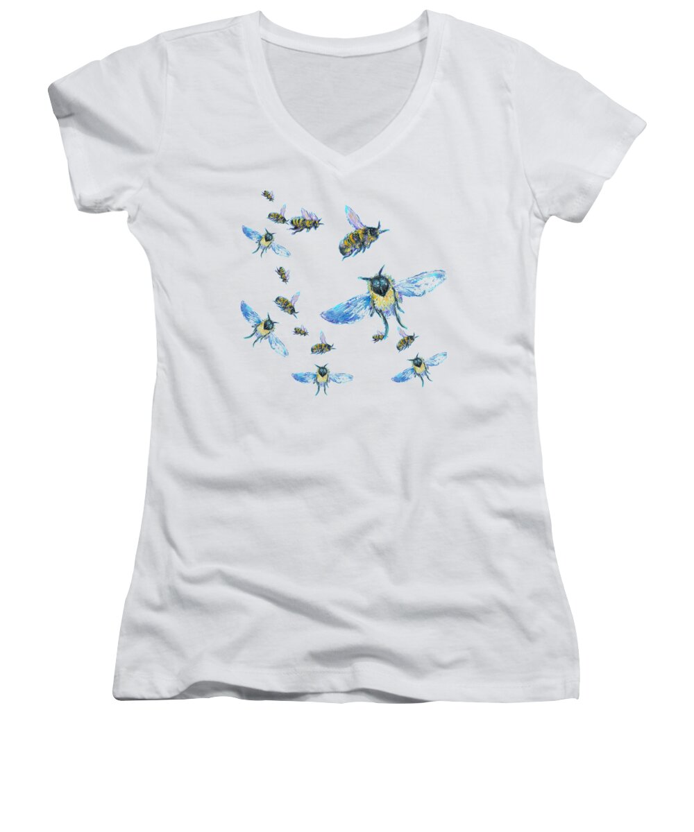 Bees Women's V-Neck featuring the painting T-Shirt with bees design by Jan Matson