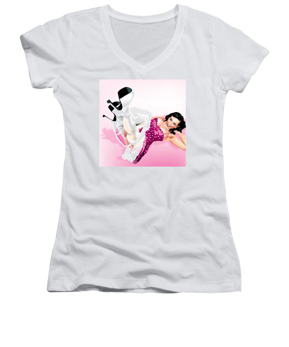 Elizabeth Olmos Women's V-Neck featuring the digital art Texas Pin Up Girl by Brian Gibbs