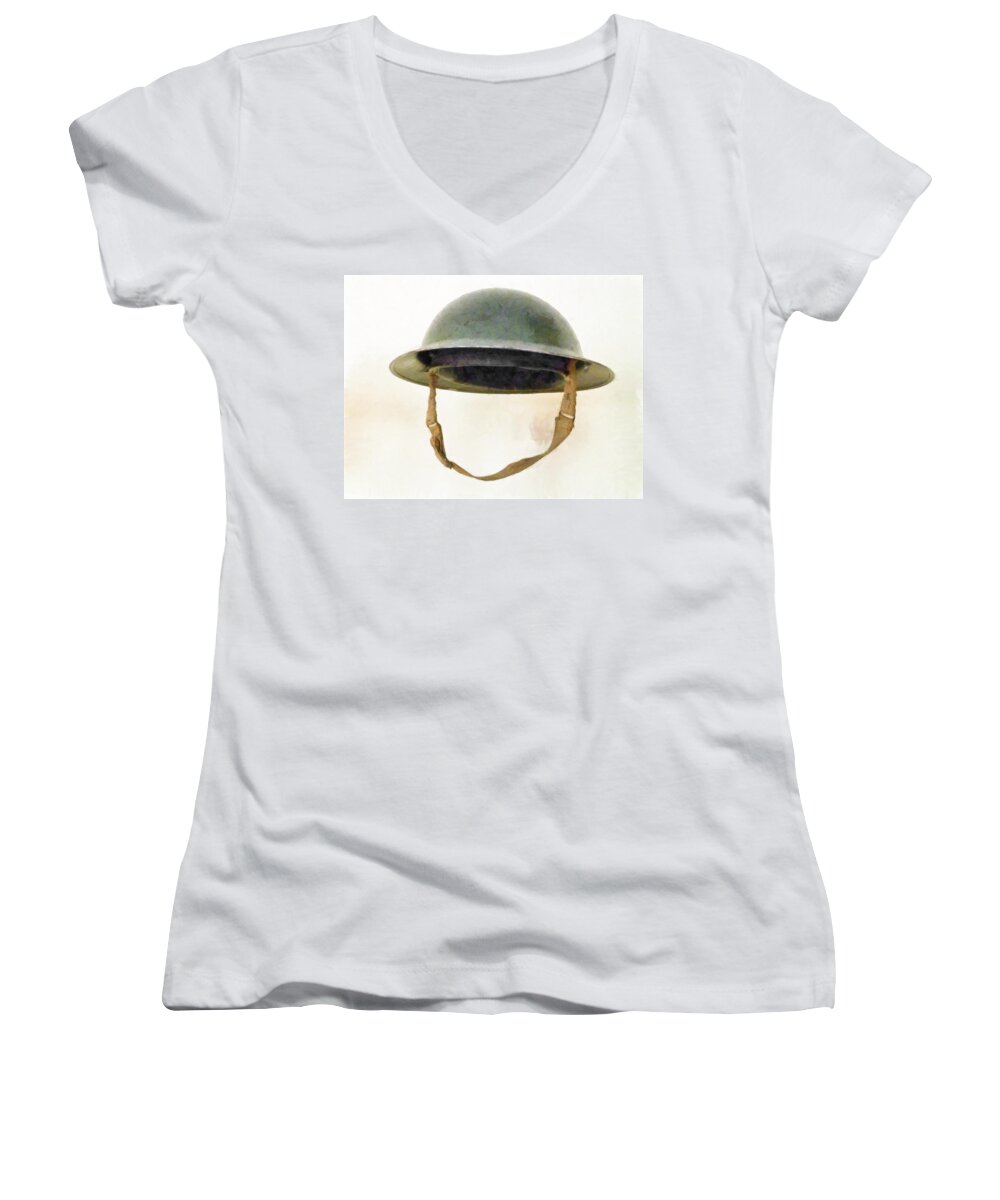 Brodie Women's V-Neck featuring the photograph The British Brodie Helmet by Steve Taylor