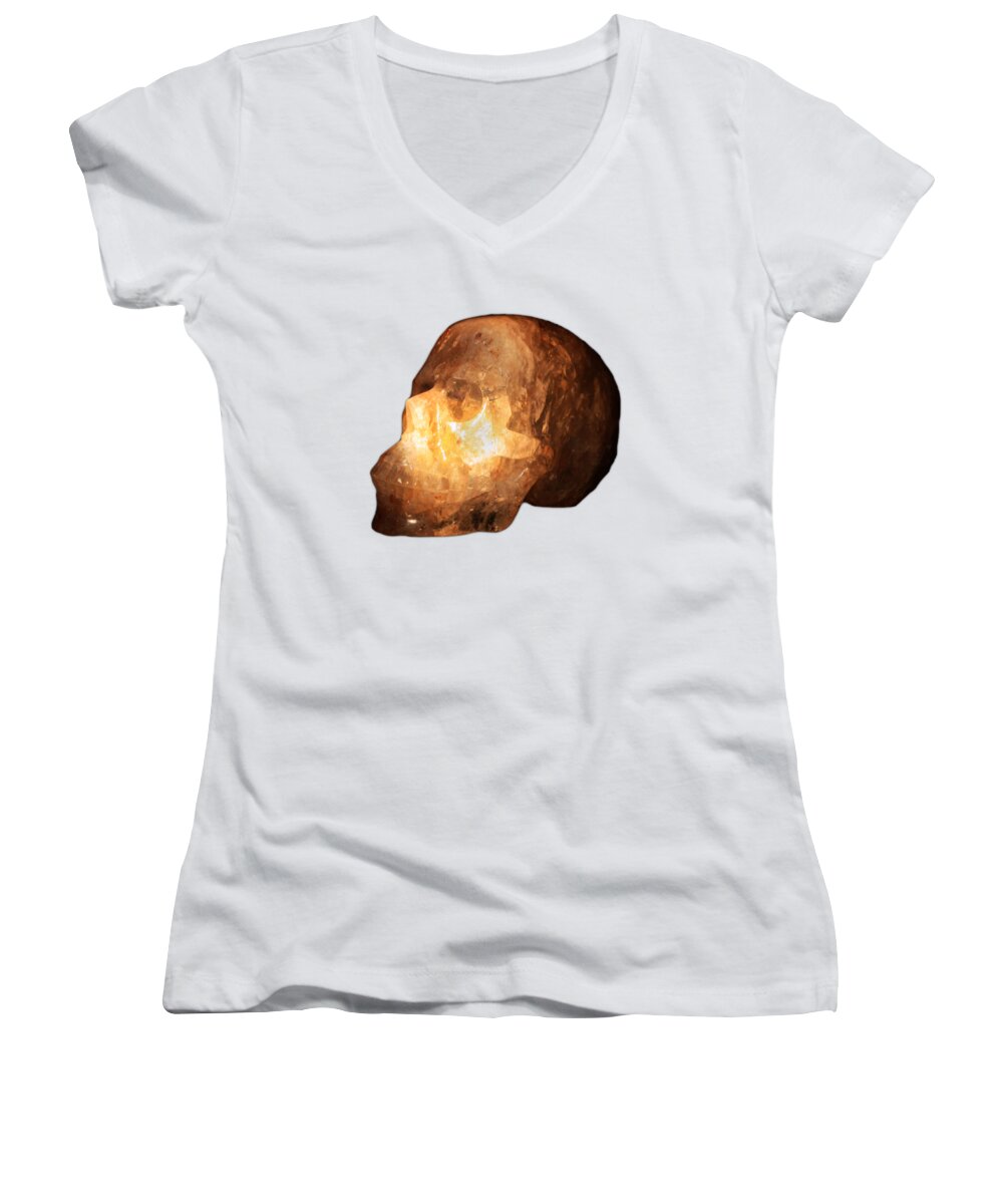 T-shirt Women's V-Neck featuring the photograph The Crystal Skull on Transparent background by Terri Waters
