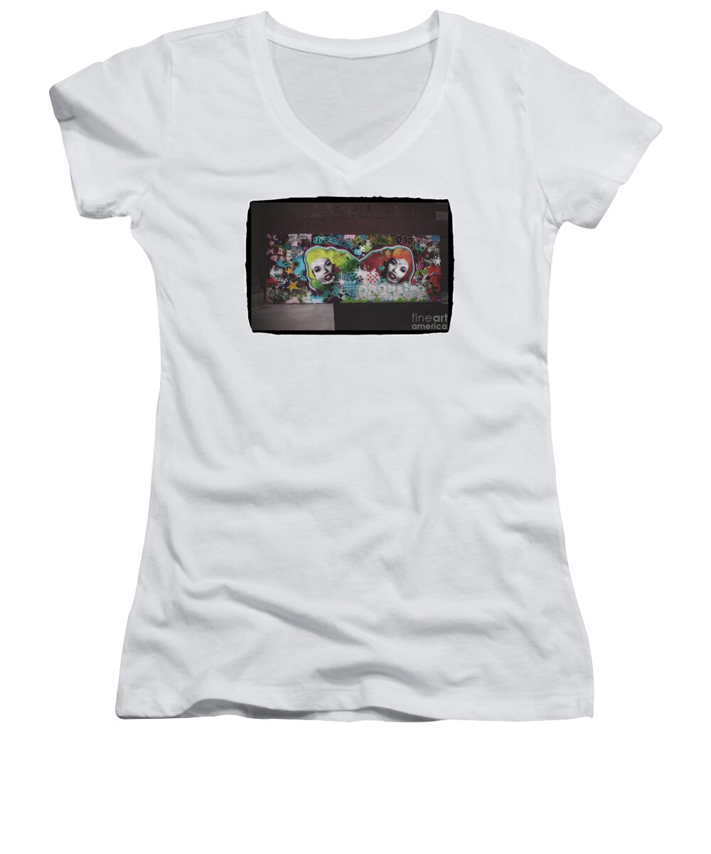 Asbury Park Women's V-Neck featuring the photograph The Dark Side - Graffiti by Colleen Kammerer