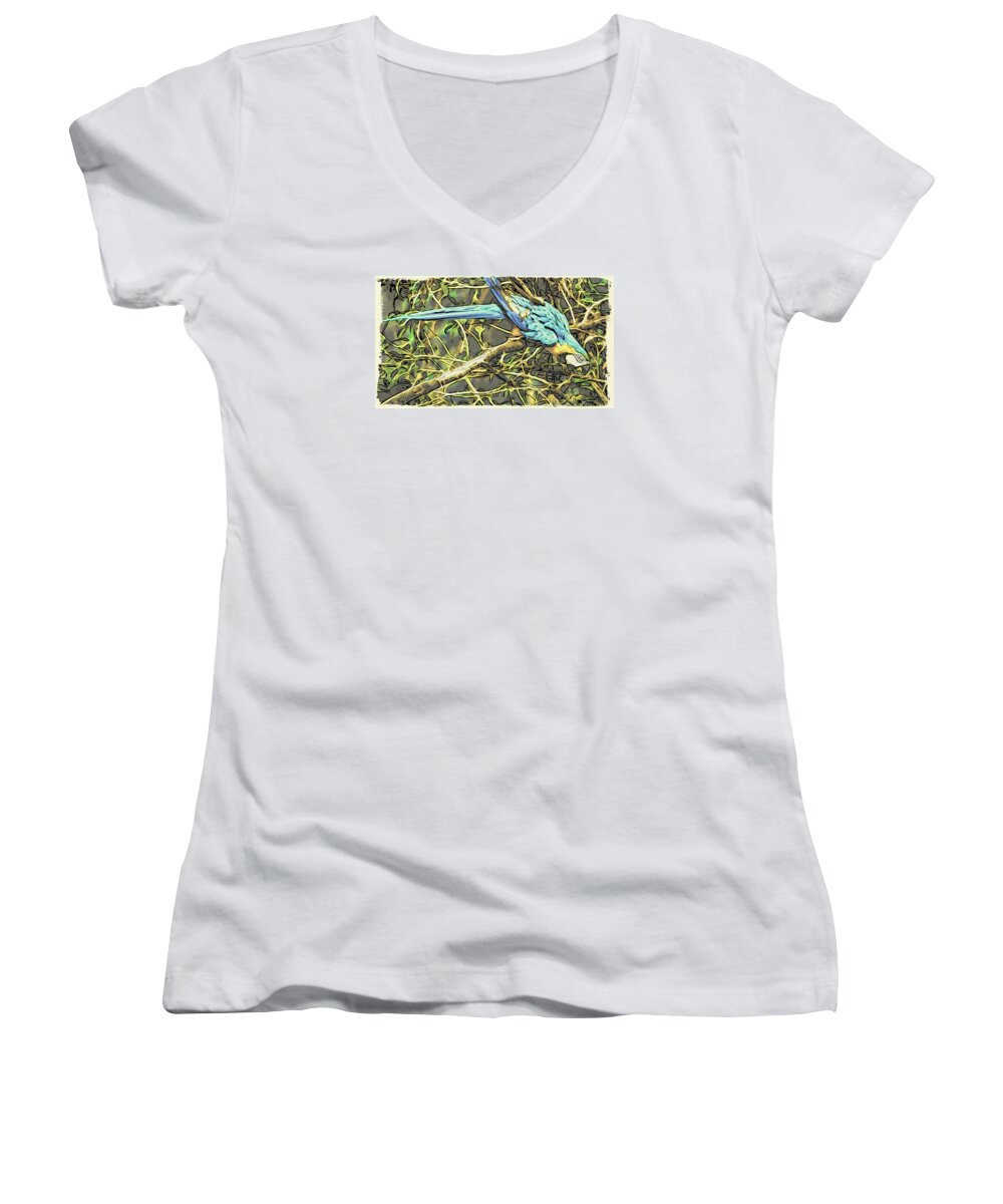 Jungle Women's V-Neck featuring the digital art The Enchanted Jungle by Cameron Wood