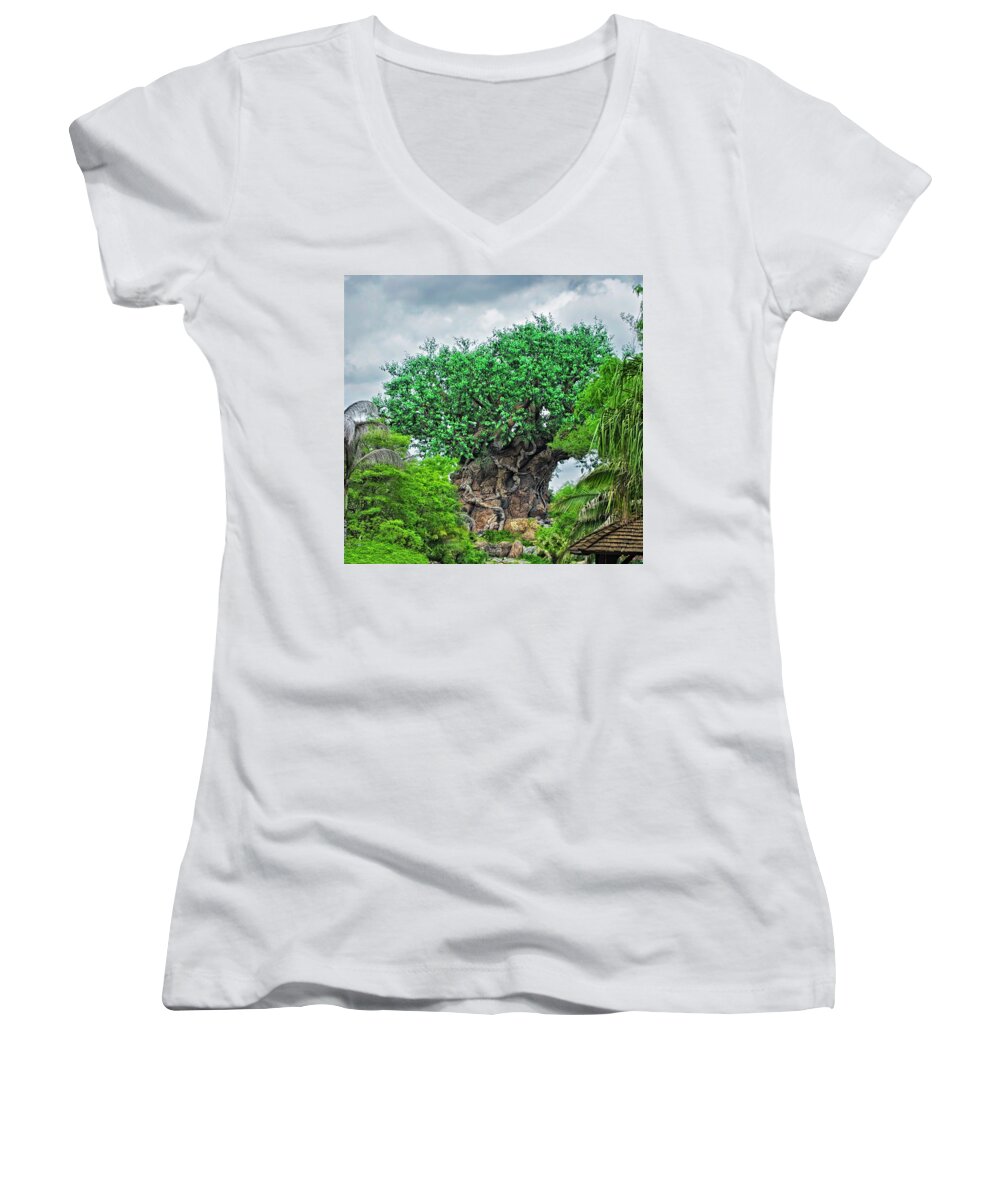 Magic Kingdom Women's V-Neck featuring the photograph The Living Tree Walt Disney World MP by Thomas Woolworth