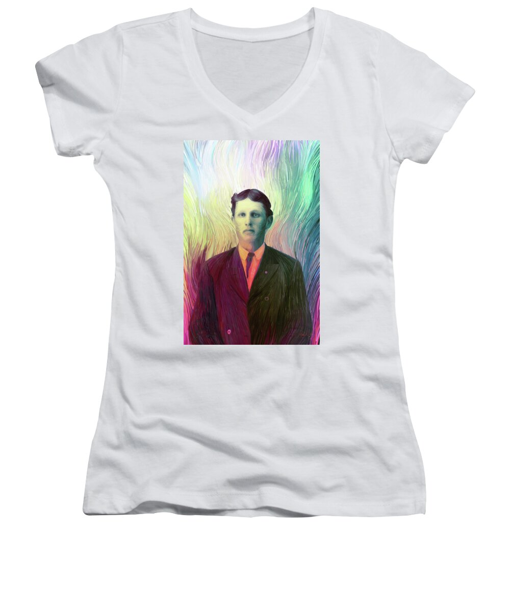 Old Photo Women's V-Neck featuring the digital art The Man With the Eyes by Matthew Lindley