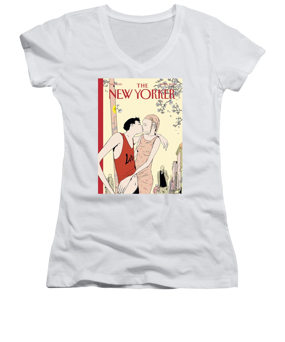 Love Women's V-Neck featuring the painting Spring Is In The Air by Istvan Banyai